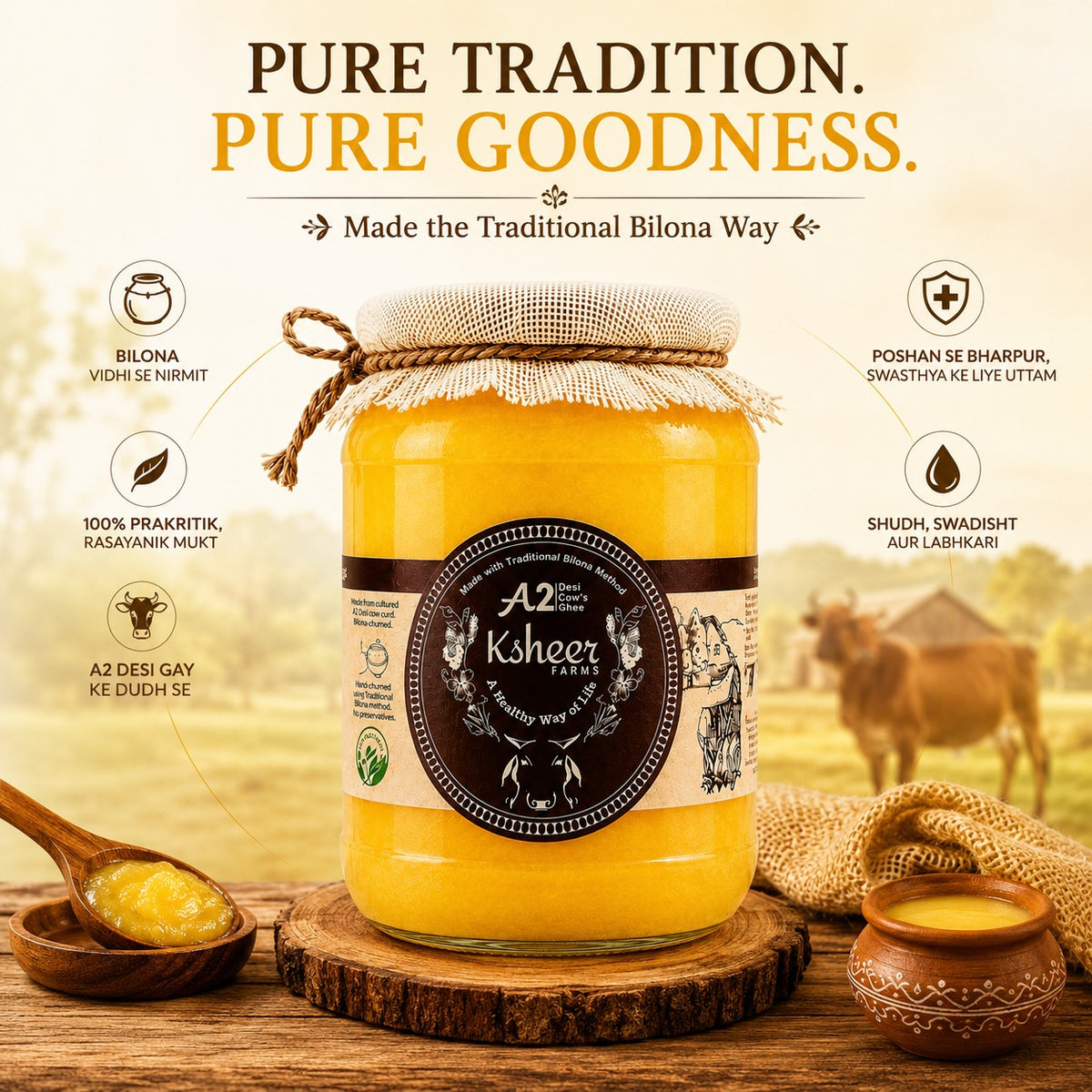 5 Kg – A2 Gir Cow Ghee (Farmhouse Pack)