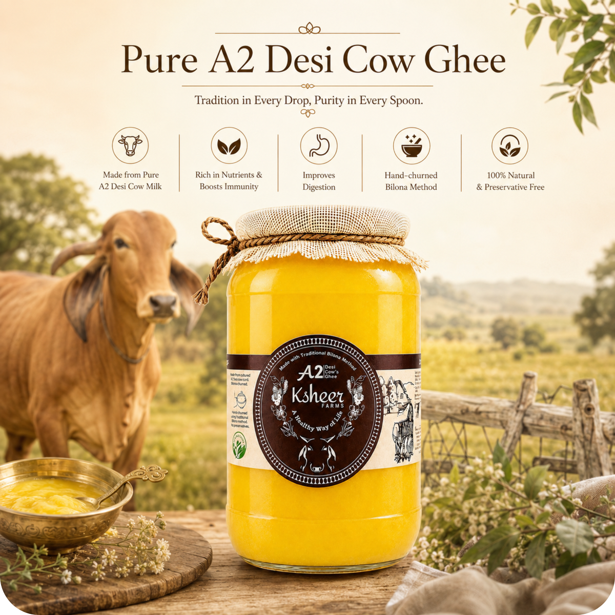 5 Kg – A2 Gir Cow Ghee (Farmhouse Pack)
